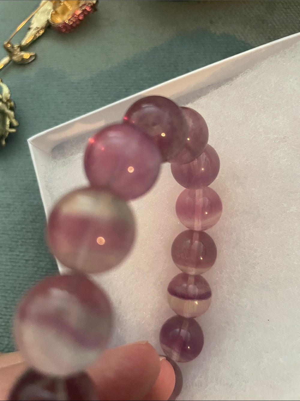 Magenta and Purple Flourite Clear Beaded Stretch Bracelet - Women Jewelry - Picture 4 of 5